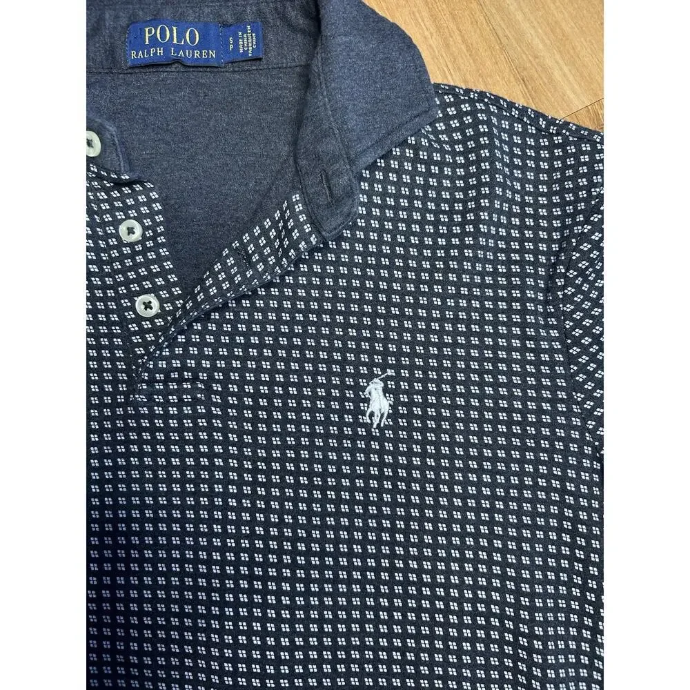 Polo Ralph Lauren Shirt Blue Short Sleeve Pin Dot Geometric Pattern Men’s SP